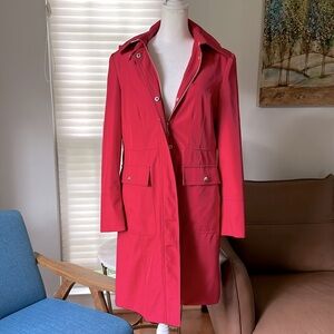 DKNY Women’s Hooded Trench Coat Zipper and Buttons Size S Red